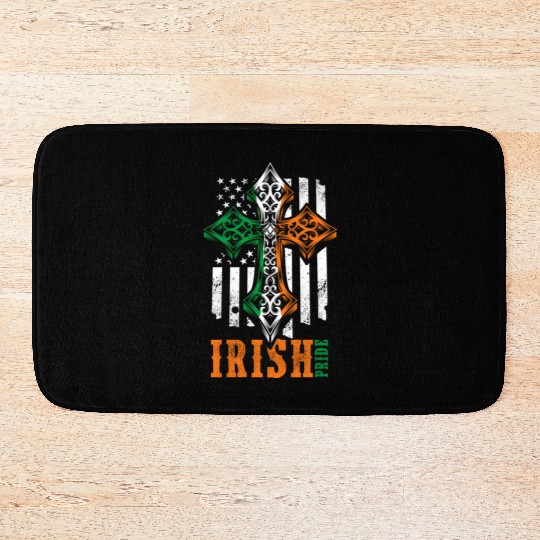 Irish American Flag Celtic Cross Bath Mats