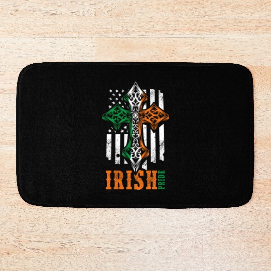 Irish American Flag Celtic Cross Bath Mats