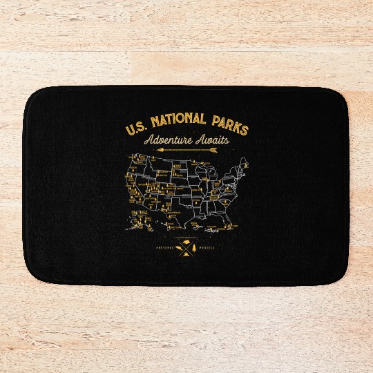 62 National Parks Map Us Park Camping Hiking Bath Mats