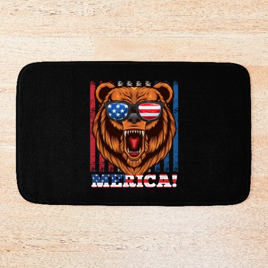 Merica Independence Day American Bear USA Party Bath Mats