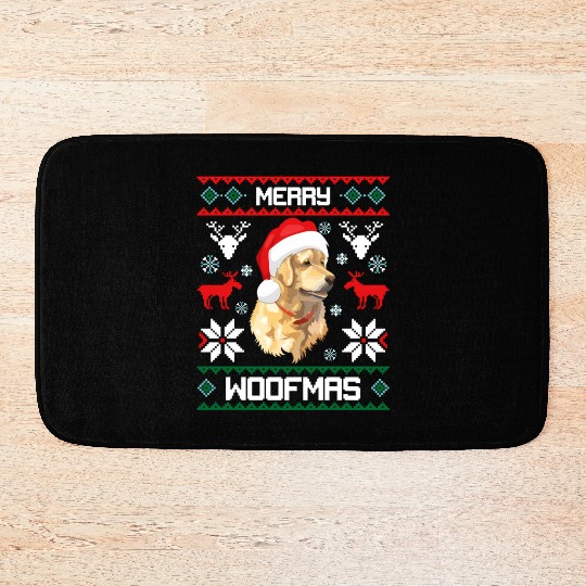 Golden Retriever Merry Woofmas For Bath Mats