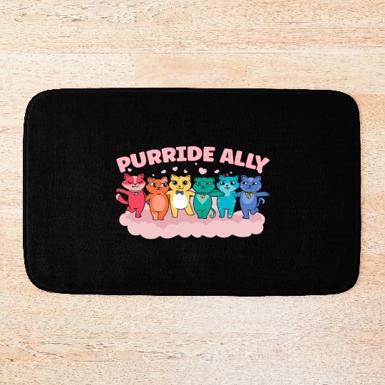 Purride Ally Cat Rainbow LGBT Pride Month Feline Bath Mats