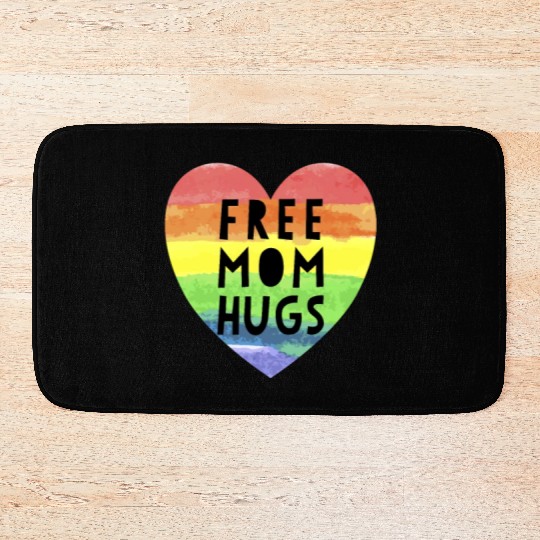 Free Mom Hugs LGBTQ Plus Rainbow Heart Free Hugs Bath Mats