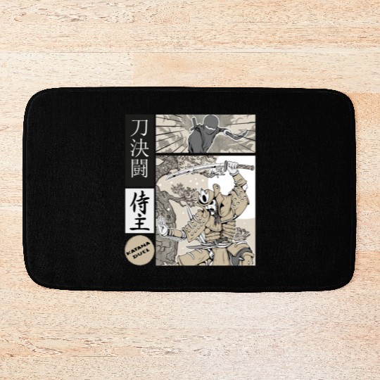 Katana Samurai Vs Ninja Warrior Comic Strip style Bath Mats