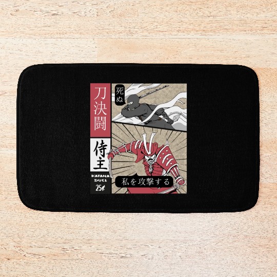 Samurai Vs shinobi Warrior Comic Strip style Bath Mats