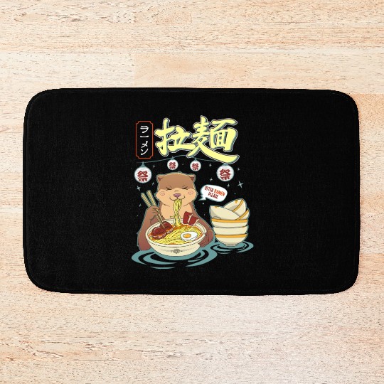 Otter ramen please funny Japanese anime kawaii Bath Mats