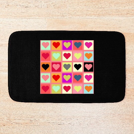 Colorful Retro Vintage Checkered Heart Y2K Pattern Bath Mats
