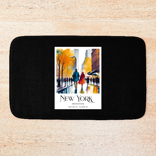 Couple walking in the streets of New York City Bath Mats