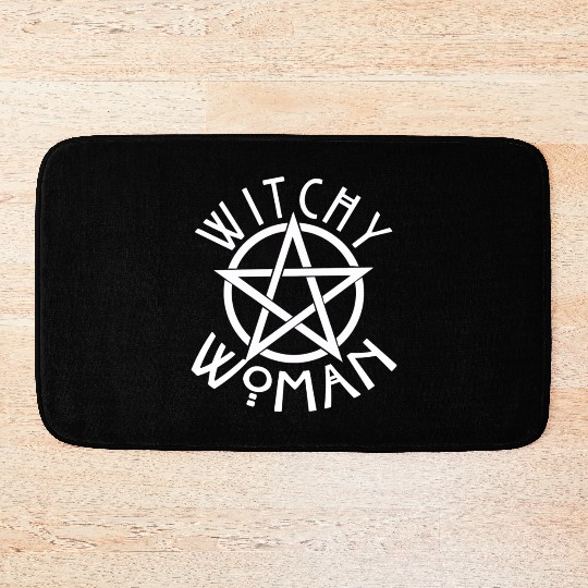 WITCHY WOMAN WITH STAR AND CIRCLE green Bath Mats