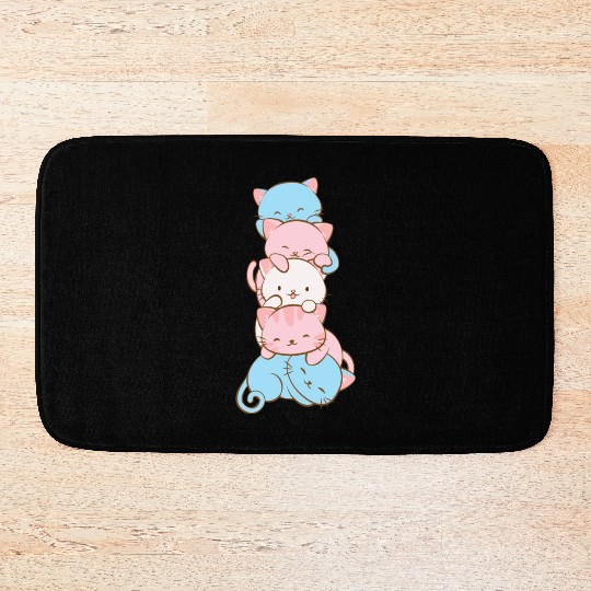 Transgender Pride Flag Cute Kawaii Cats Subtle Bath Mats