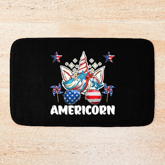 Independence Day Americorn Unicorn USA Party Bath Mats