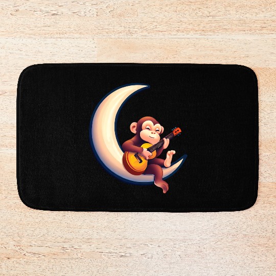 Musical monkey in the crescent Bath Mats