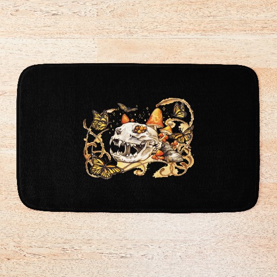 Cat Skull And Butterflies Bath Mats