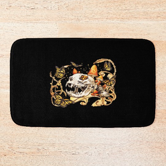 Cat Skull And Butterflies Bath Mats