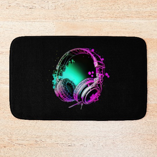 Neon DJ Headphones - Rainbow Rave Graffiti Art Bath Mats
