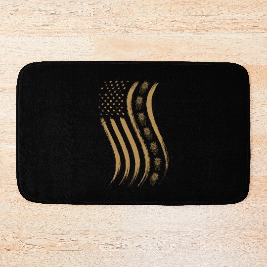 Cicada Line In Waving Distressed Us Flag For Bath Mats