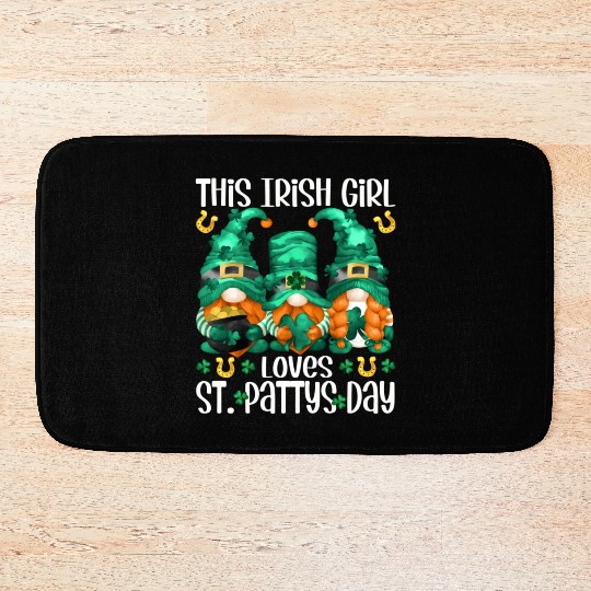 Three Gnomes Holding Shamrock This Loves St Pattys Bath Mats