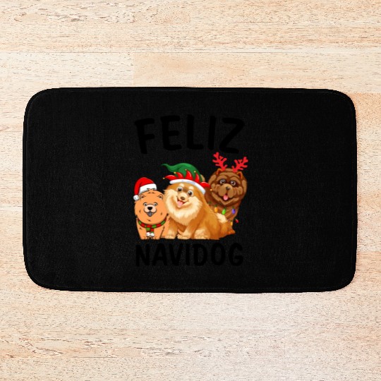 Feliz Navidog Chow Chow Reindeer Christmas Light Bath Mats