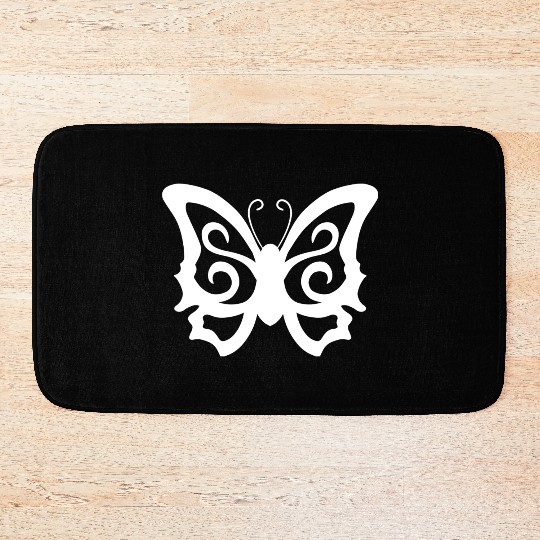 Tribal Butterfly White Bath Mats