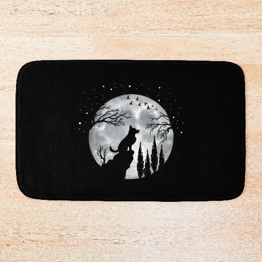 German Shepherd Dog Full Moon At Night German Shep Bath Mats