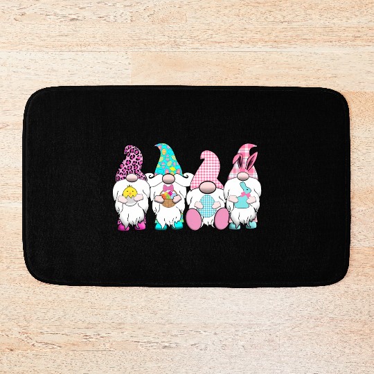 4 Easter Gnomes Pastel Spring Bunny Ears Gingham R Bath Mats