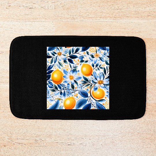 Yellow Lemon Floral Detailed Summer Collection 01 Bath Mats