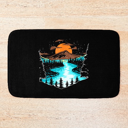 Wildlife Mountain River Outdoor Nature Full Moon Bath Mats