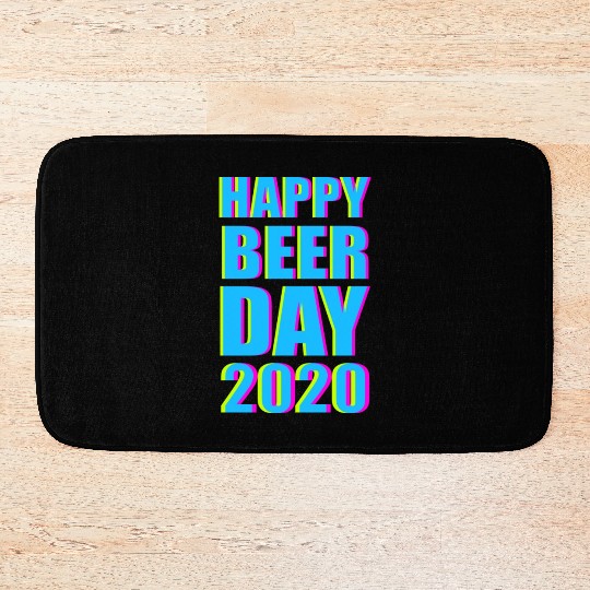 Minimalist Happy Beer Day 2020 Neon Typography Bath Mats
