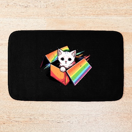 Cute Cat Pet Lover Rainbow LGBT Community Pride Bath Mats