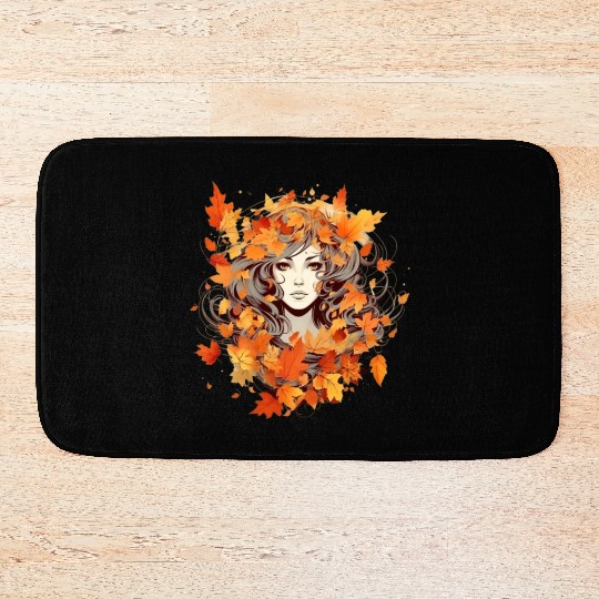 Autumn Woman Nature Leaves Season Bath Mats