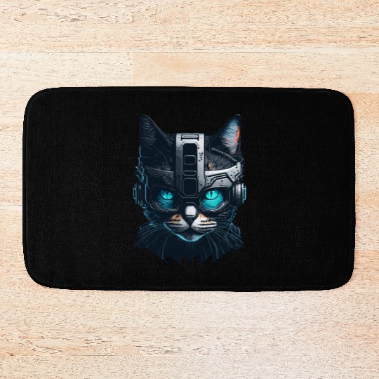 Cat in a cybernetic world Bath Mats