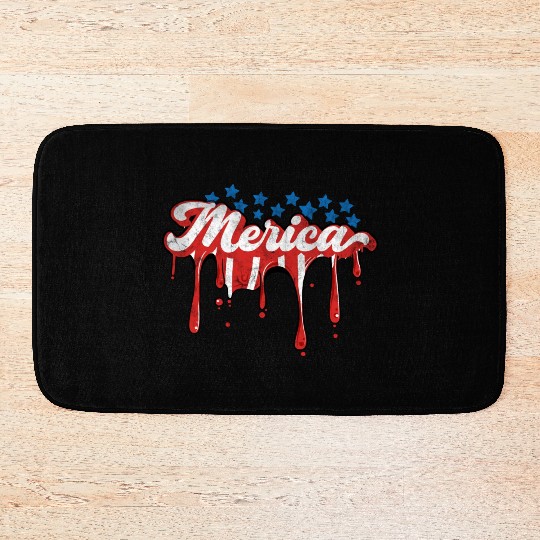 Merica Us Flag Dripping 4th Of July Bath Mats