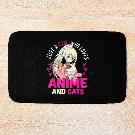 Anime Otaku Cats Japanese Anime Girl Kawaii Cat Bath Mats