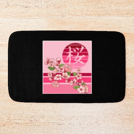 Cherry Blossom Bath Mats, Sakura Flowers Kanji Pocket