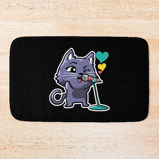 Cute Kawaii Cat Singing Song Singer Cat Lover Bath Mats