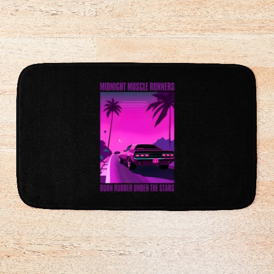 Vintage 80s Graphic Retrowave Muscle Car Racing Bath Mats