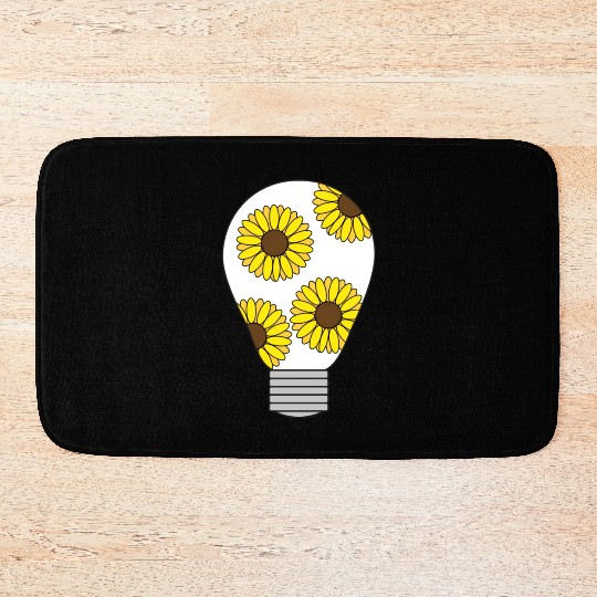 Light Bulb With Yellow Sunflowers Bath Mats