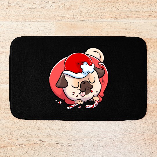 Pug Elf Candy Cane Bath Mats