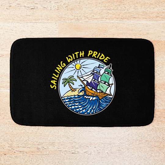LGBTQ Sailing Ship with Gay Flag, Family Vacation Bath Mats