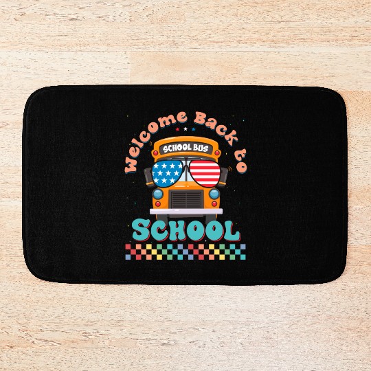 Welcome Back to School Funny School Bus w Vintage Bath Mats