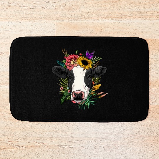 Floral Cow Spring Nature For Bath Mats