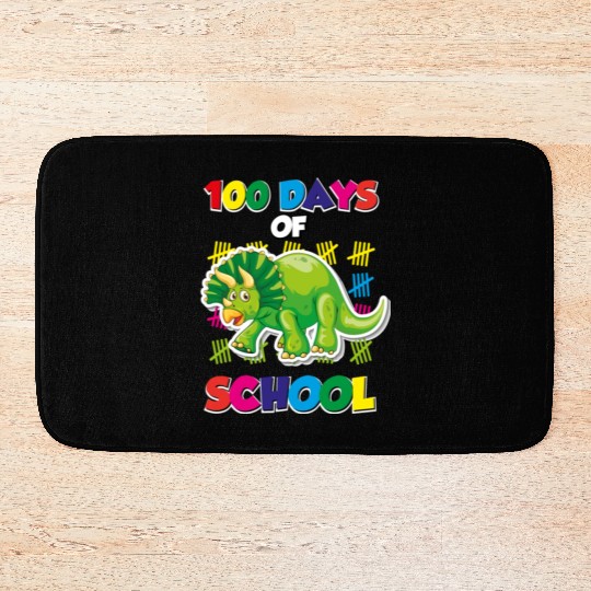 100 days of school green triceratops Bath Mats
