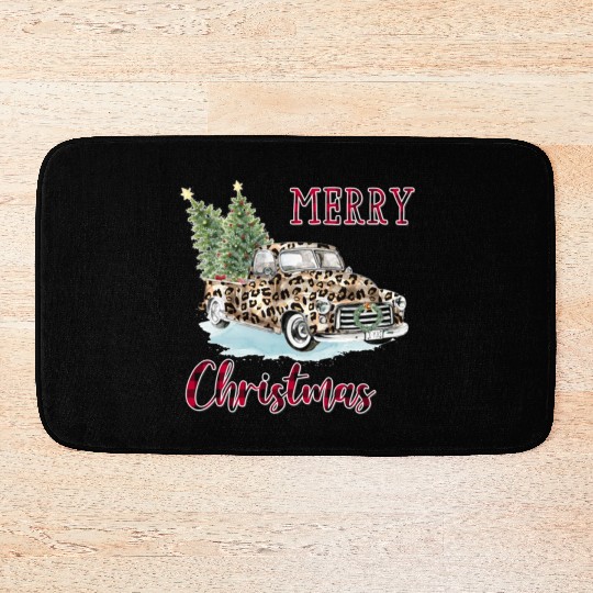 Merry Christmas Leopard Print Truck Bath Mats