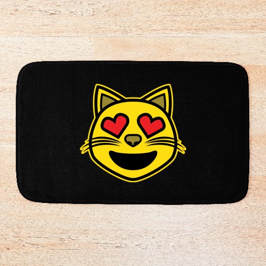 Heart Eyes Smiling Cat Face Funny Feline Lover Bath Mats