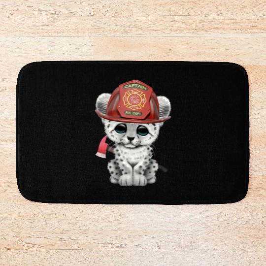 Cute Snow Leopard Cub Firefighter Bath Mats