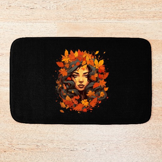 Autumn Woman Nature Leaves Season Bath Mats