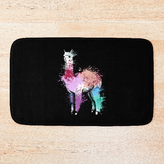 Colorful Splash Art Farm animals alpaca Llama Bath Mats