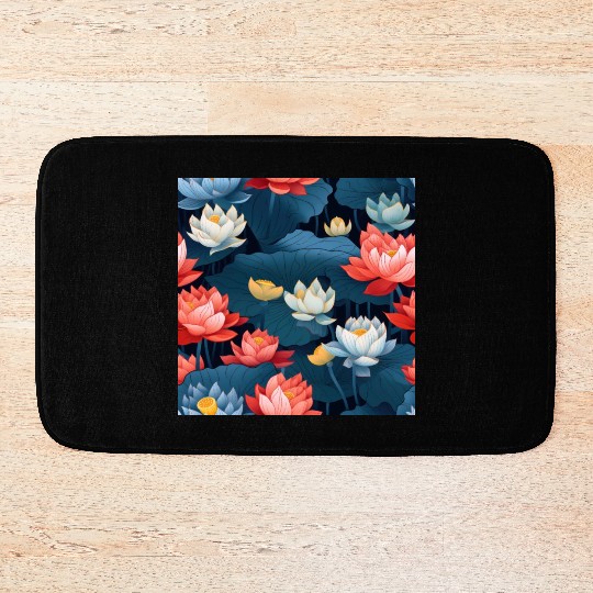 Serenity Blooms: Timeless Lotus Pattern Bath Mats