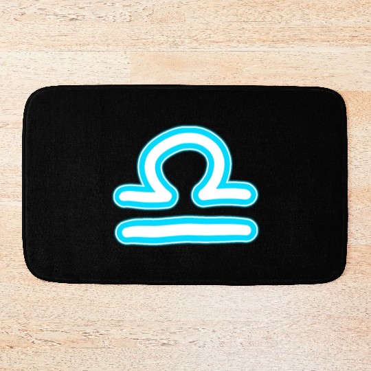 Libra Zodiac Sign Neon Blue Bath Mats