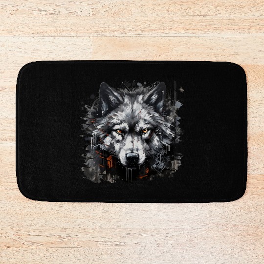 The Lone Wolf. Urban Hunter, Graffiti Style. Bath Mats